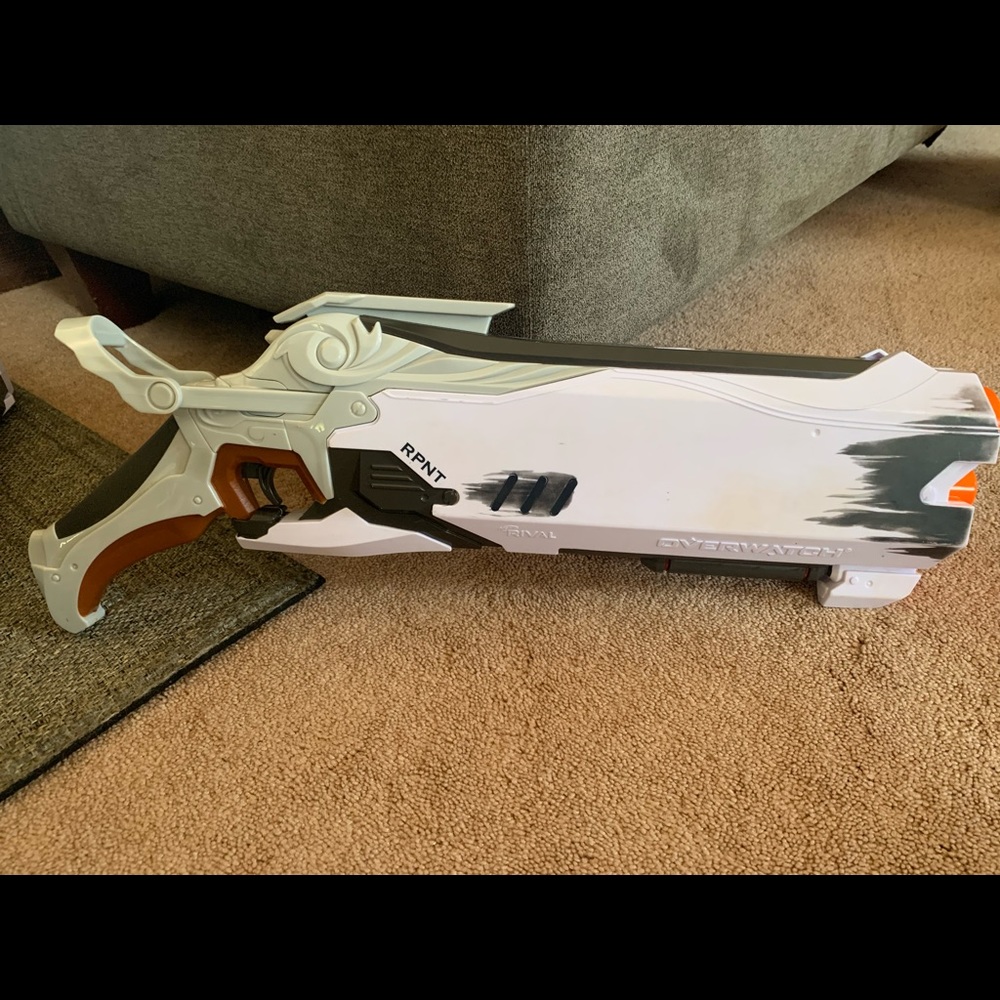 Nerf overwatch guns you would have to get small orange balls for ammo.